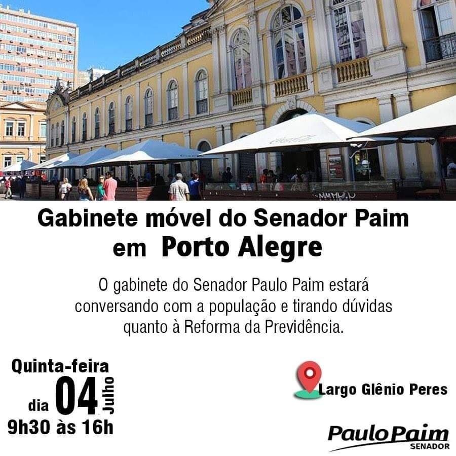 Gabinete móvel do senador Paim estará em Porto Alegre na quinta, dia 4