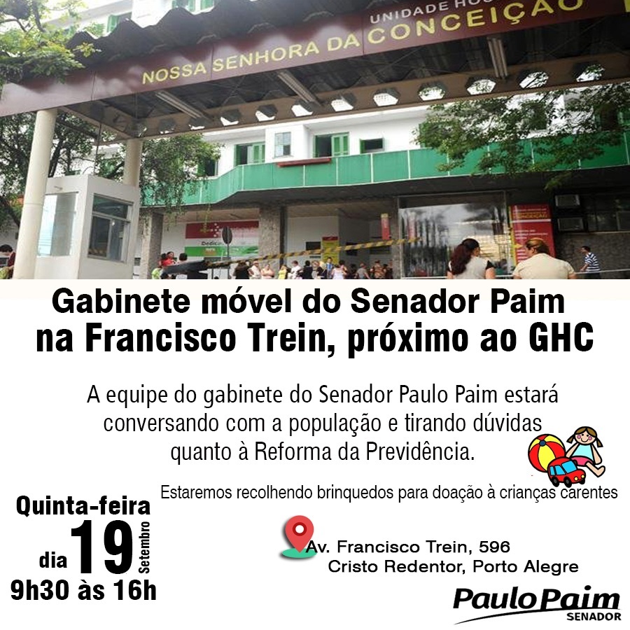 Gabinete Móvel do Senador Paim estará nas imediações do Grupo Hospitalar Conceição neste dia 19