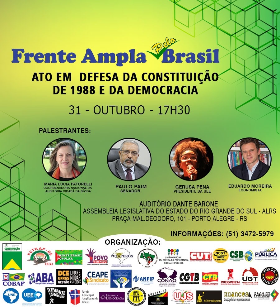 Evento em Defesa da Constituição de 1988 e da Democracia vai ocorrer na ALERGS dia 31