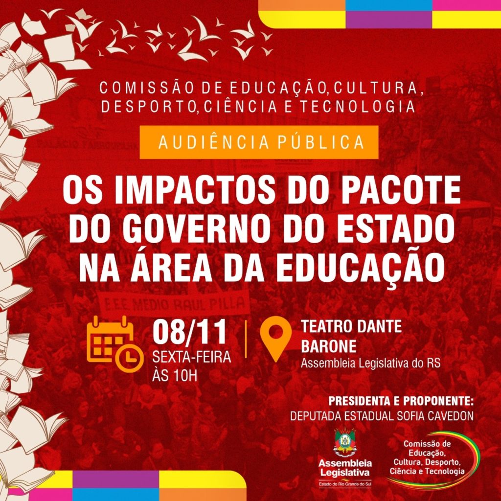 “Os Impactos do pacote do Governo do Estado na área da Educação” é tema de Audiência Pública dia 08/11