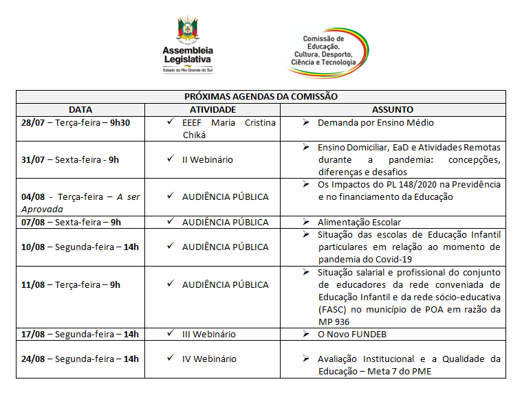 Comissão de Educação da ALRS define calendário