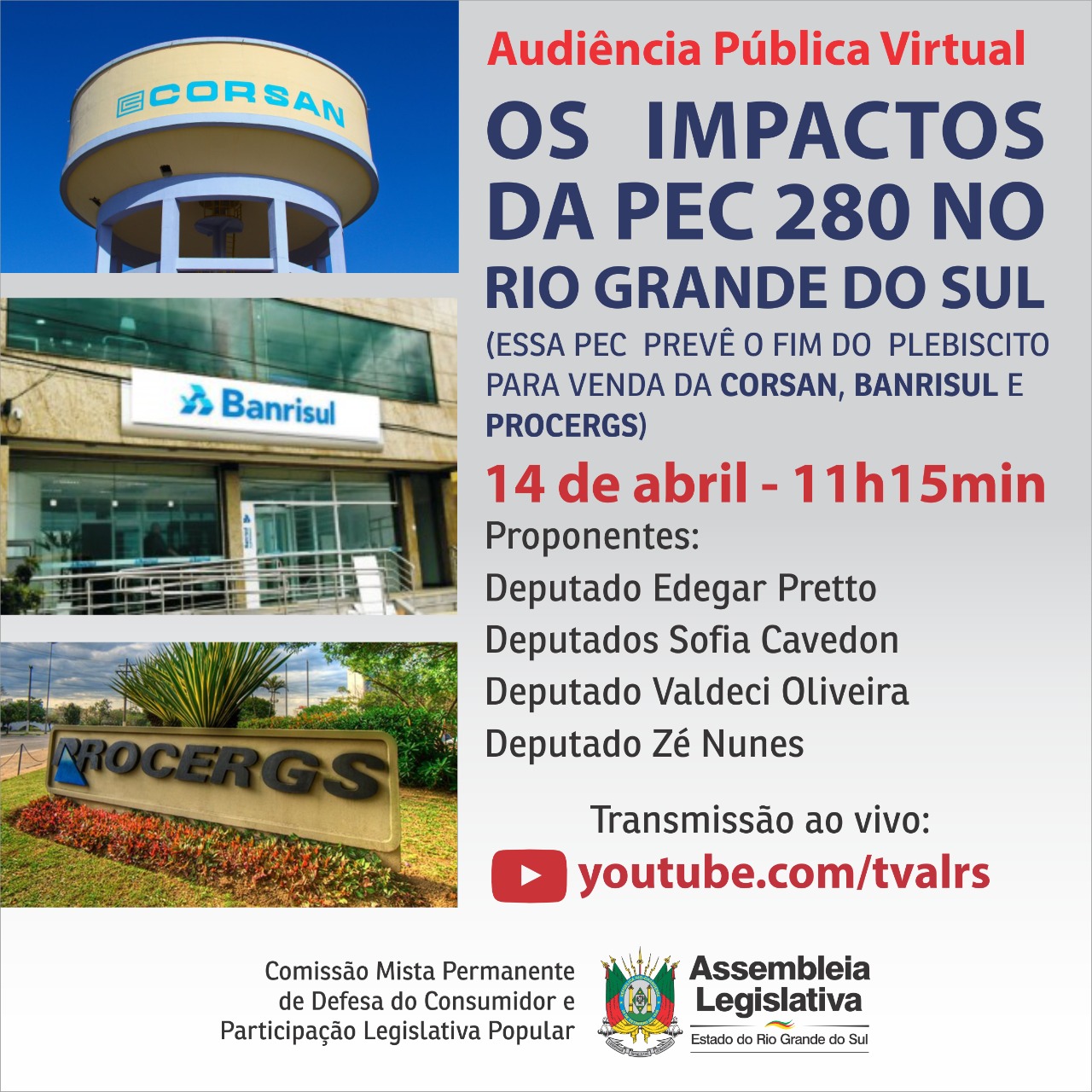 Retirada do plebiscito para privatização e seus impactos na população do estado serão debatidos em audiência pública