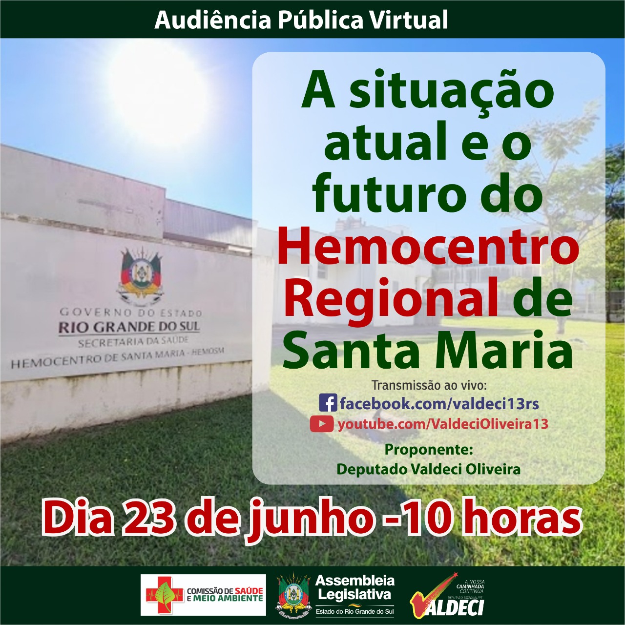 Nesta quarta, audiência discutirá situação do Hemocentro de Santa Maria