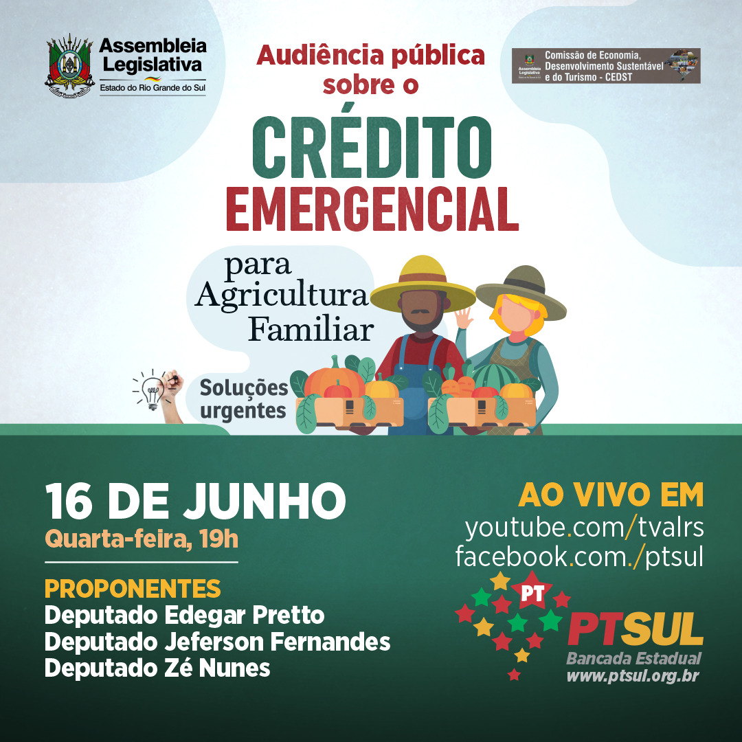 Audiência Pública irá debater crédito para Agricultura Familiar na quarta, 16