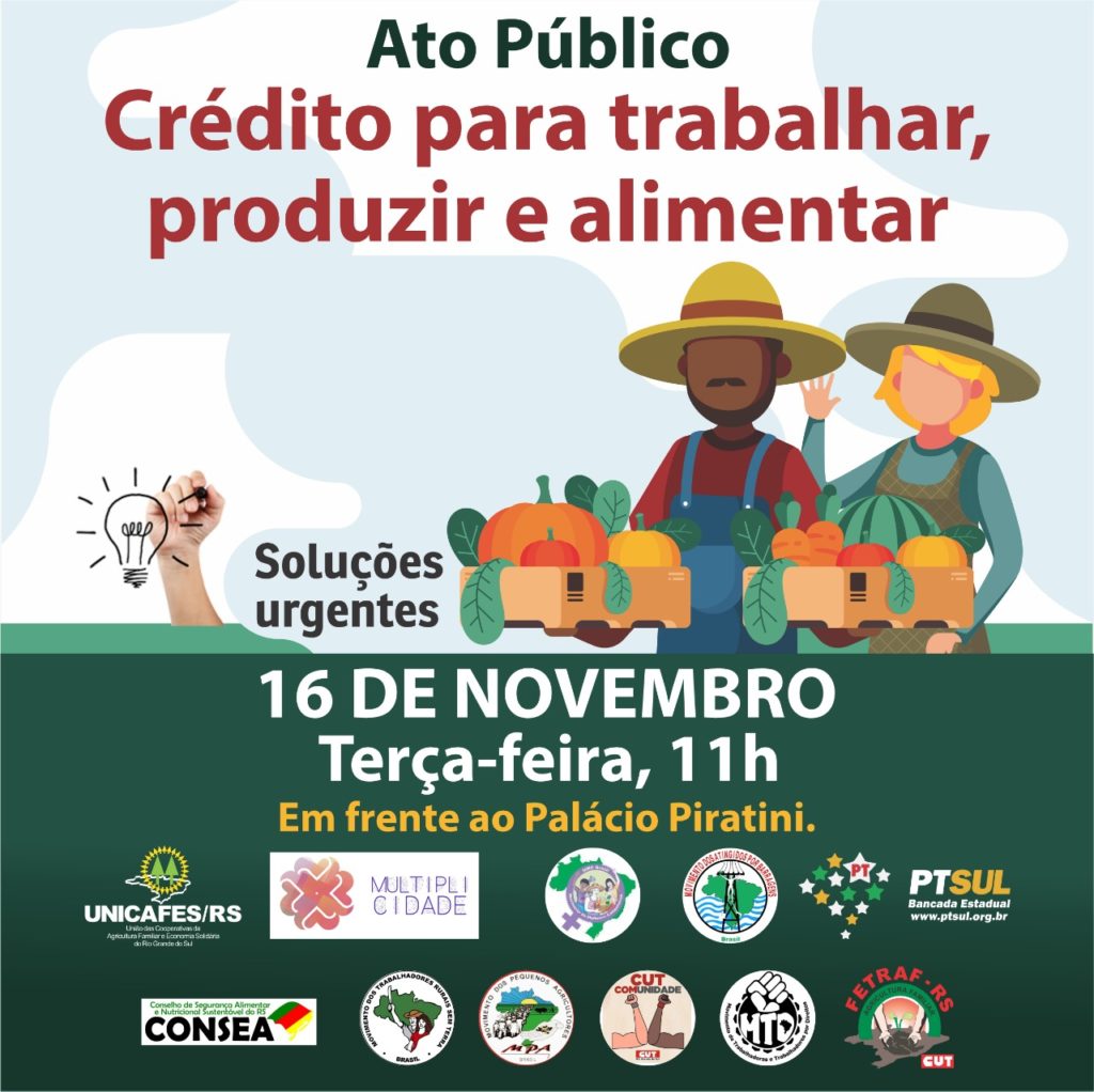 Movimentos preparam ato por crédito para a agricultura familiar e por comida na mesa