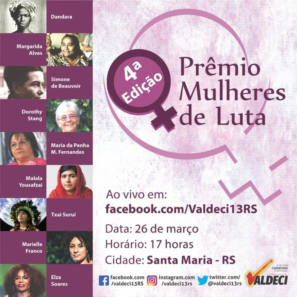 4ª edição do Prêmio Mulheres de Luta acontece neste sábado, em Santa Maria