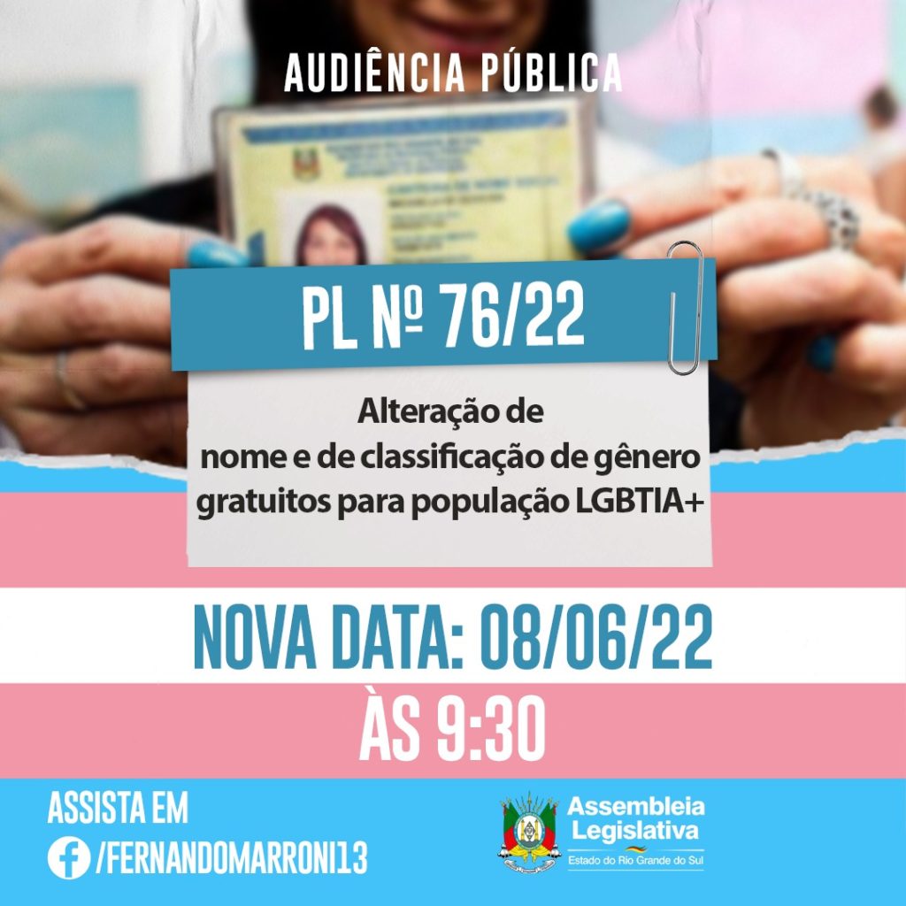 Nova data: Audiência Pública vai tratar da isenção de taxa de registro para pessoas trans