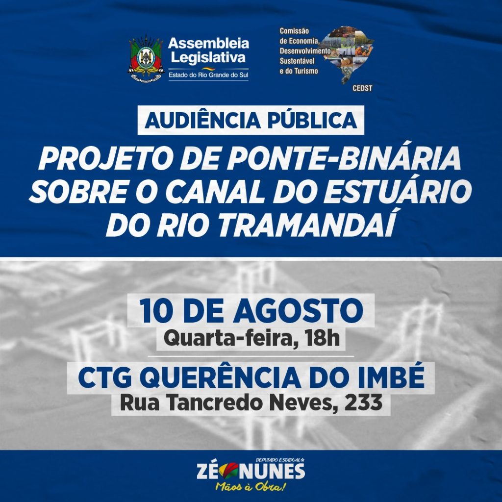 Audiência discutirá projeto de ponte-binária sobre o canal do estuário do Rio Tramandaí