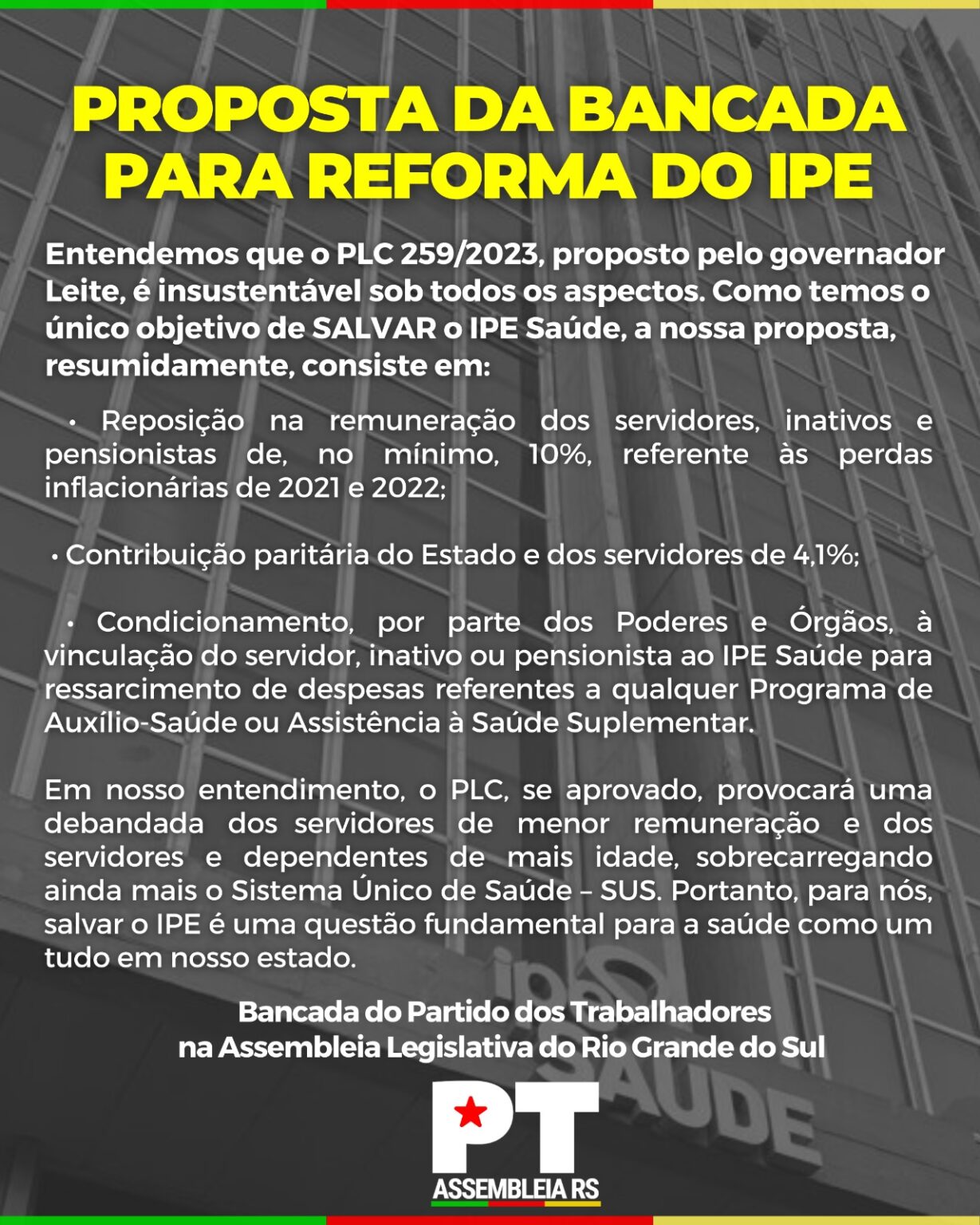 Proposta da Bancada para reforma do IPE