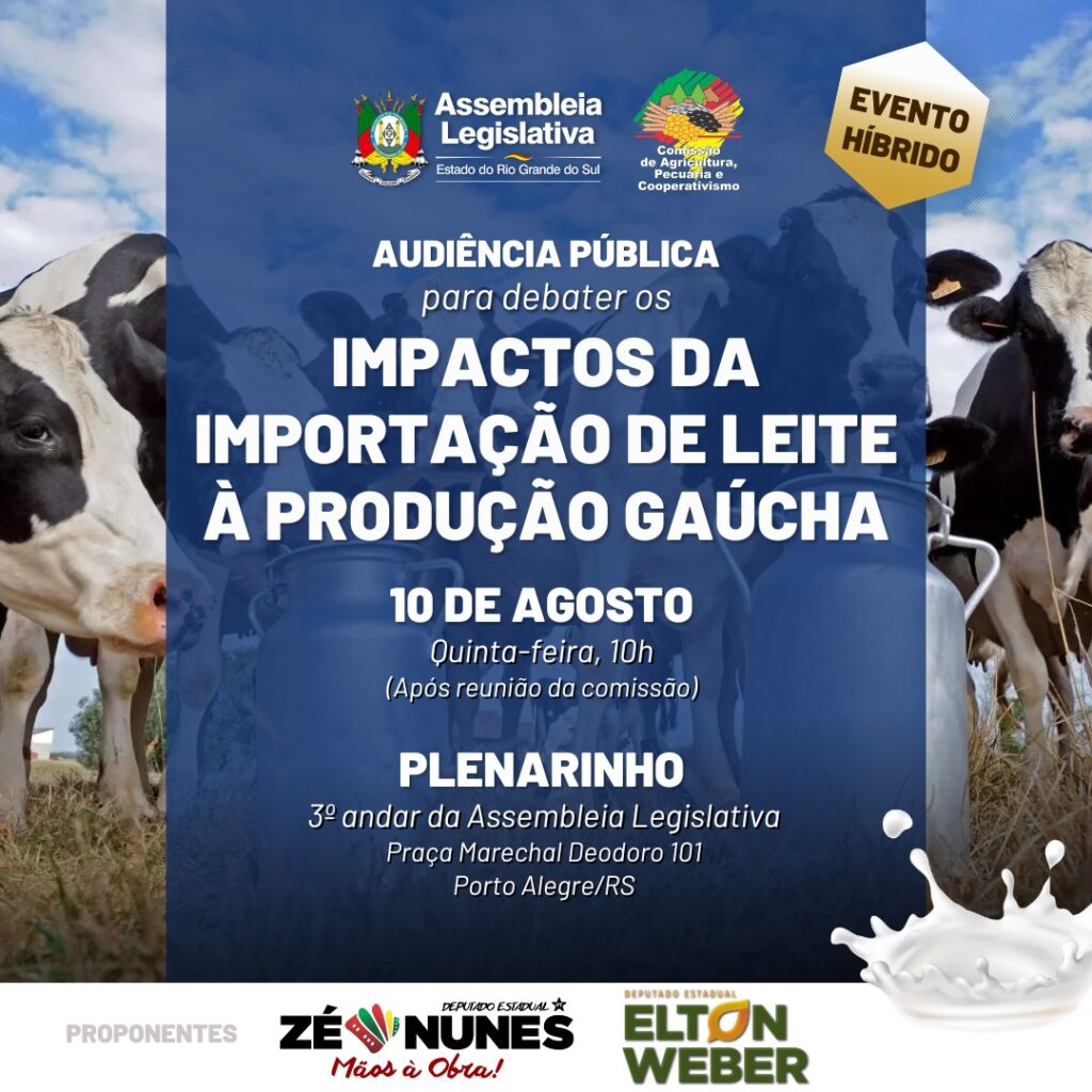 Assembleia discutirá os impactos da importação de leite à produção gaúcha