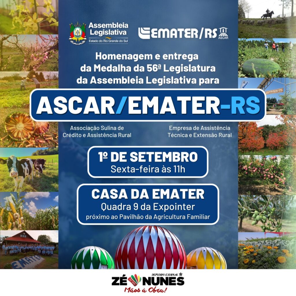 Expointer: Zé Nunes concede a Medalha da 56ª Legislatura à Emater/RS-Ascar