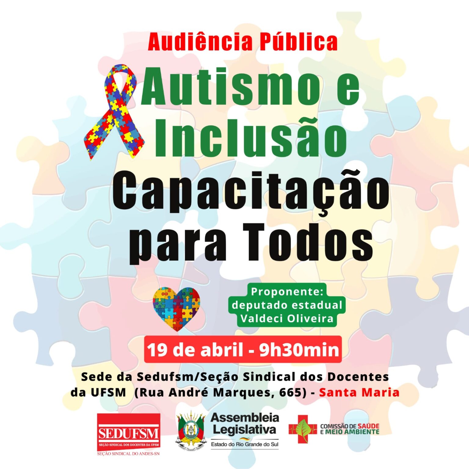 Inclusão e capacitação de autistas será tema de audiência pública em Santa Maria